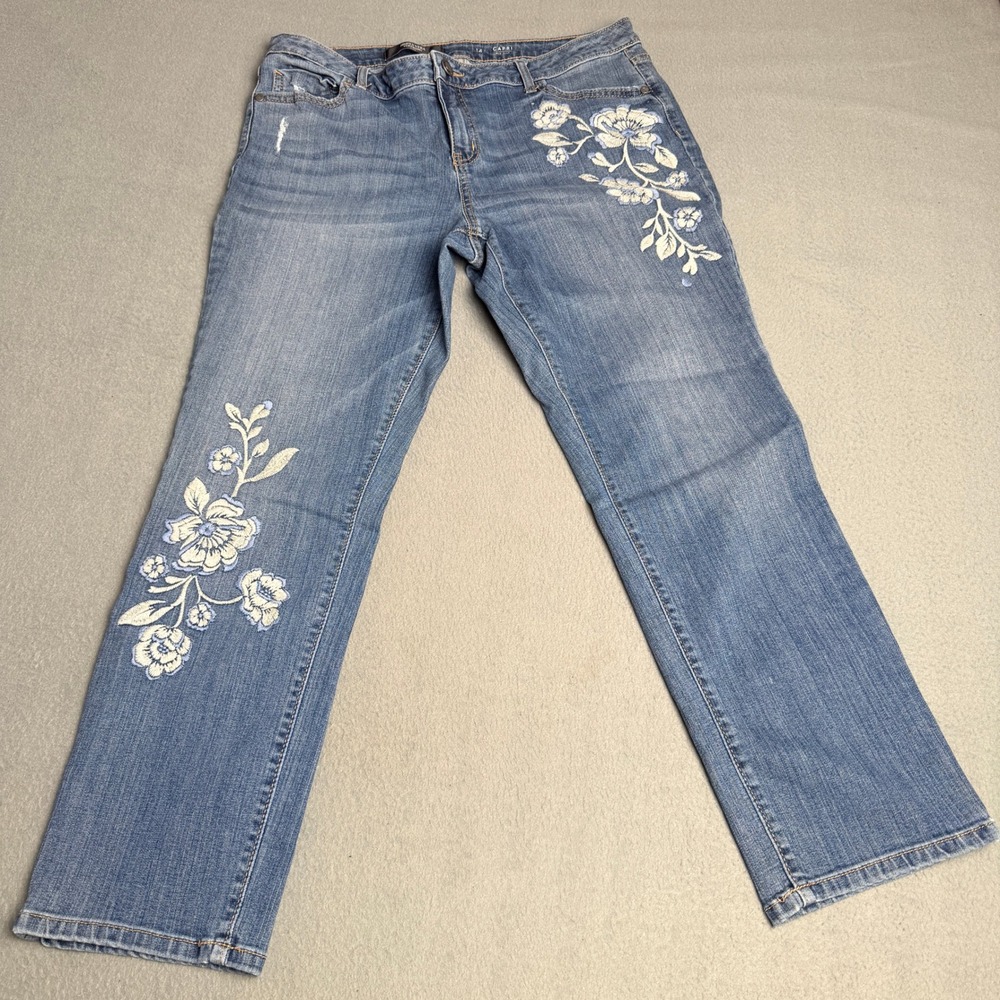 Simply Vera Vera Wang Womens Floral Embroidered Capri‎ Jeans Mid Rise Size 14